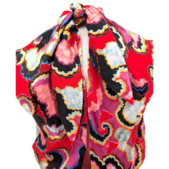 Saloni Phoebe Coral Daybreak Devore Floral Dress Size 6 Ruffle Hem Silk Blend - Picture 9 of 14